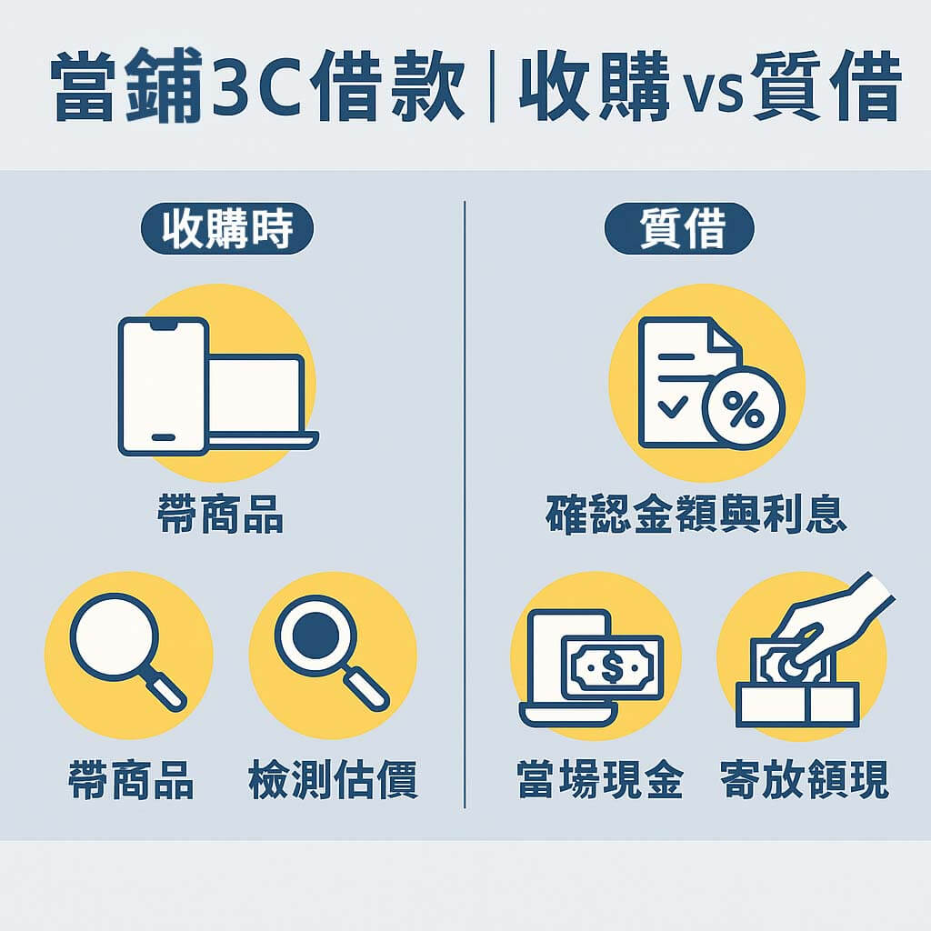 急用錢怎麼辦?3C 收購 vs 質借差異完整解析|青蘋果3C - 第2張圖 青蘋果3C 當鋪3C借款收購 vs 質借三步驟流程圖