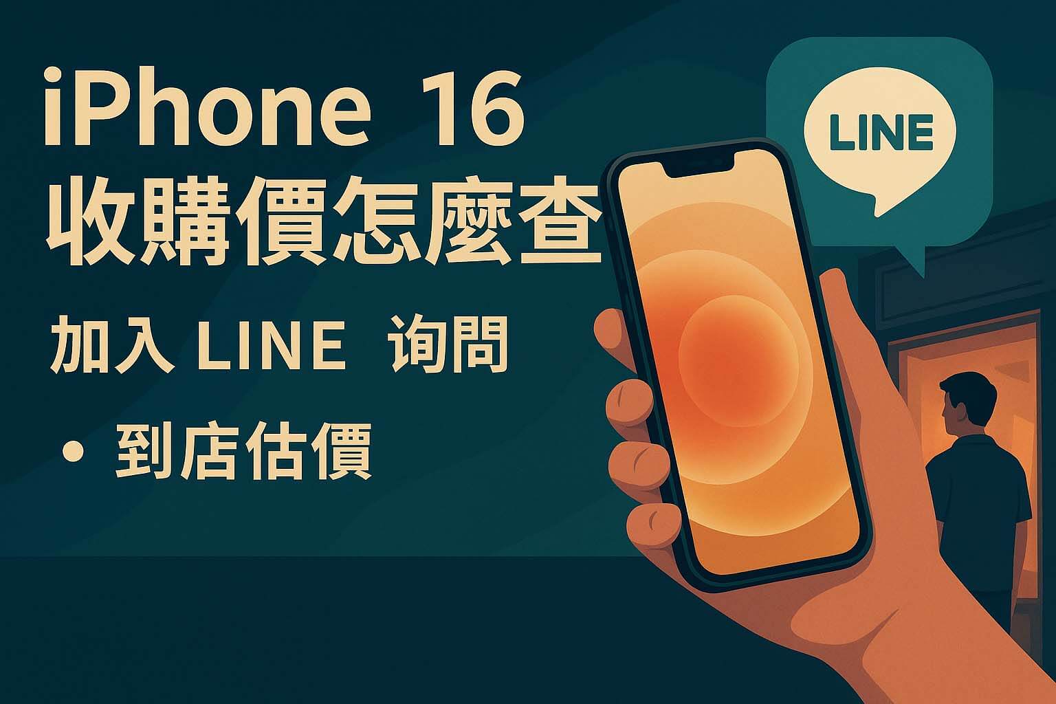 iPhone 16 收購價查詢懶人包，透過加入LINE或到青蘋果3C門市估價，現場估價立即現金付款，台中台南高雄三店門市