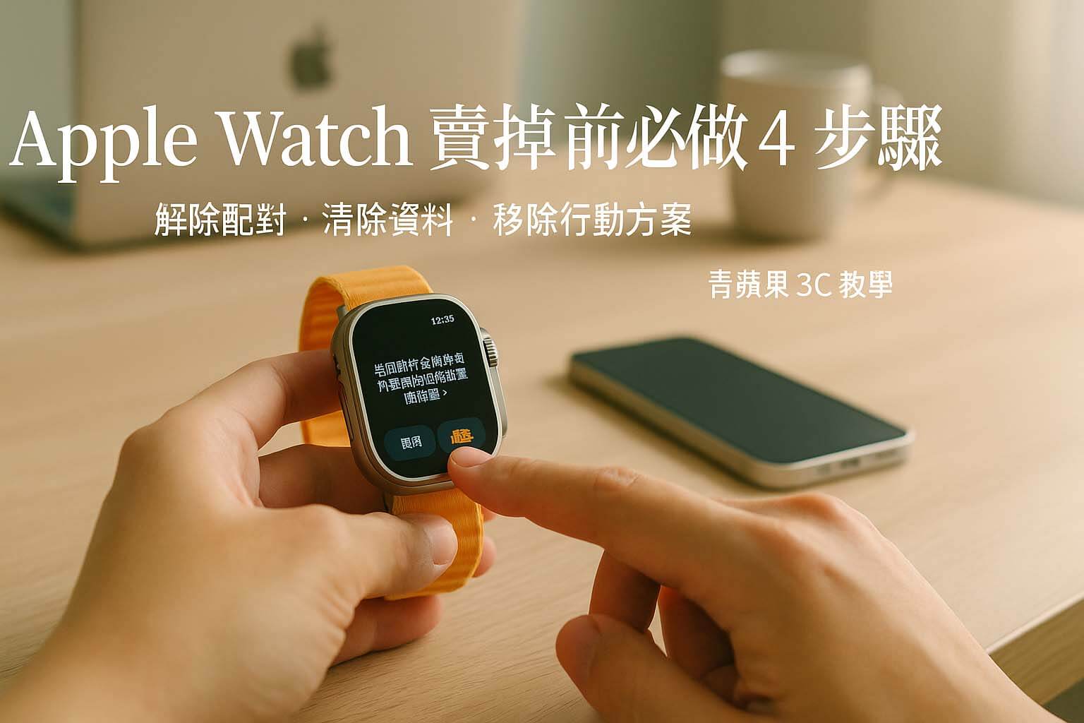 青蘋果 3C Apple Watch 賣掉前解除配對與清除資料教學 步驟 說明 示意圖