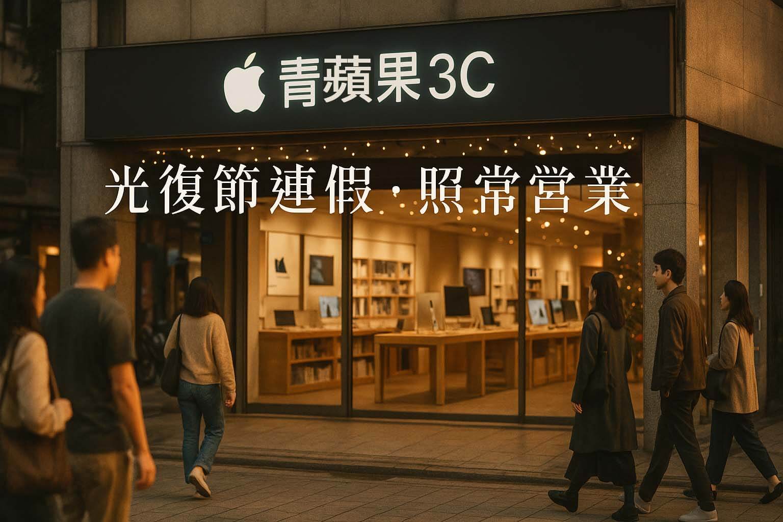 青蘋果3C 光復節連假照常營業公告（台中台南高雄三門市）