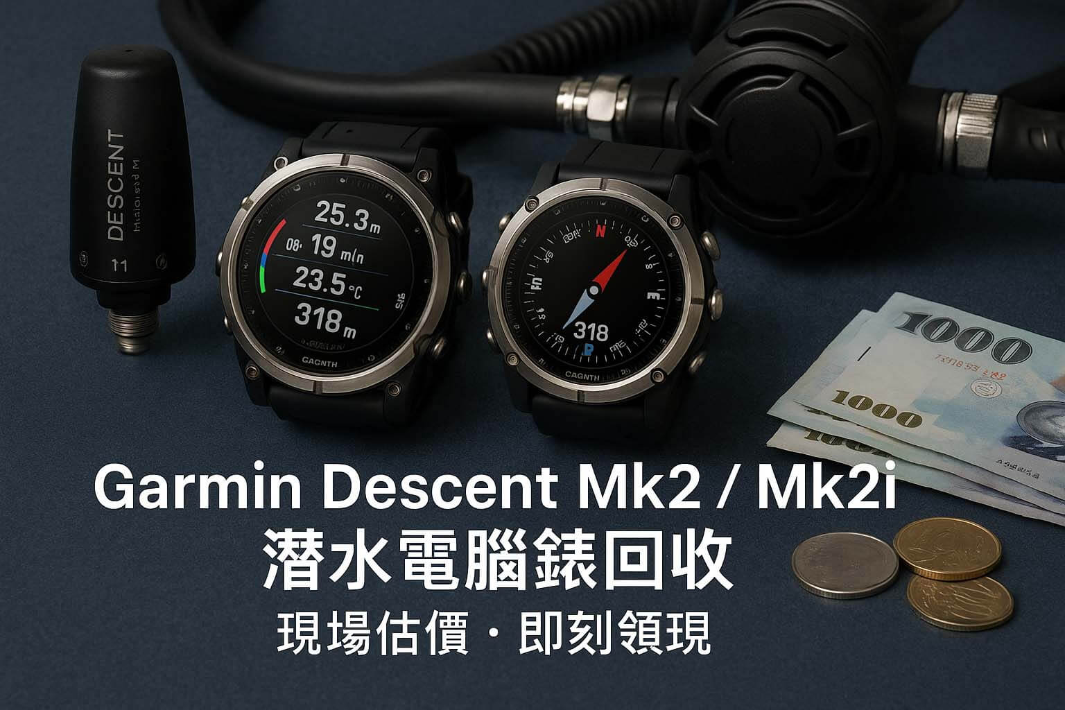 青蘋果3C Garmin Descent Mk2 Mk2i 潛水電腦錶回收主視覺｜高階潛水電腦錶與現金擺拍