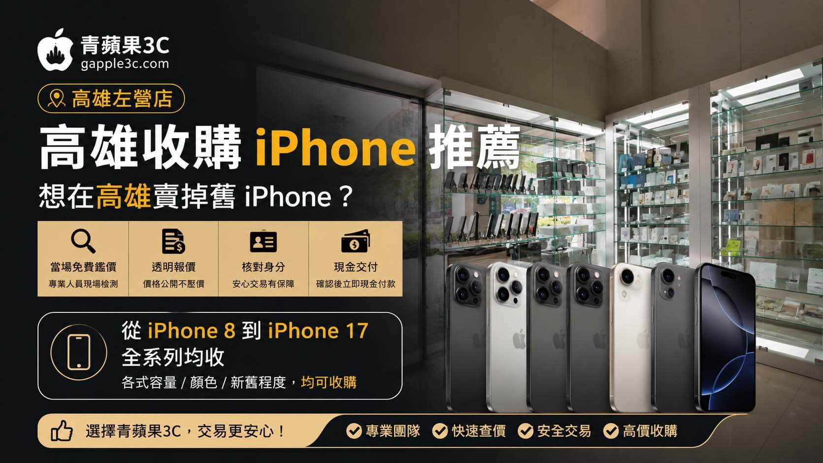高雄收購 iPhone 完整指南｜青蘋果3C 當場現金，透明無壓力