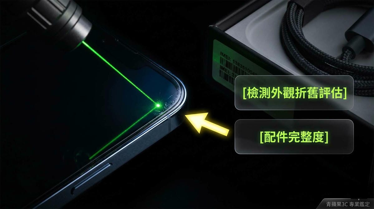 青蘋果3C職人使用專業強光檢測手機螢幕與邊框外觀折舊，並仔細盤點原廠盒裝 IMEI 等配件完整度。公開透明的二手手機估價標準，讓您安心賣舊手機與進行 iPhone回收。