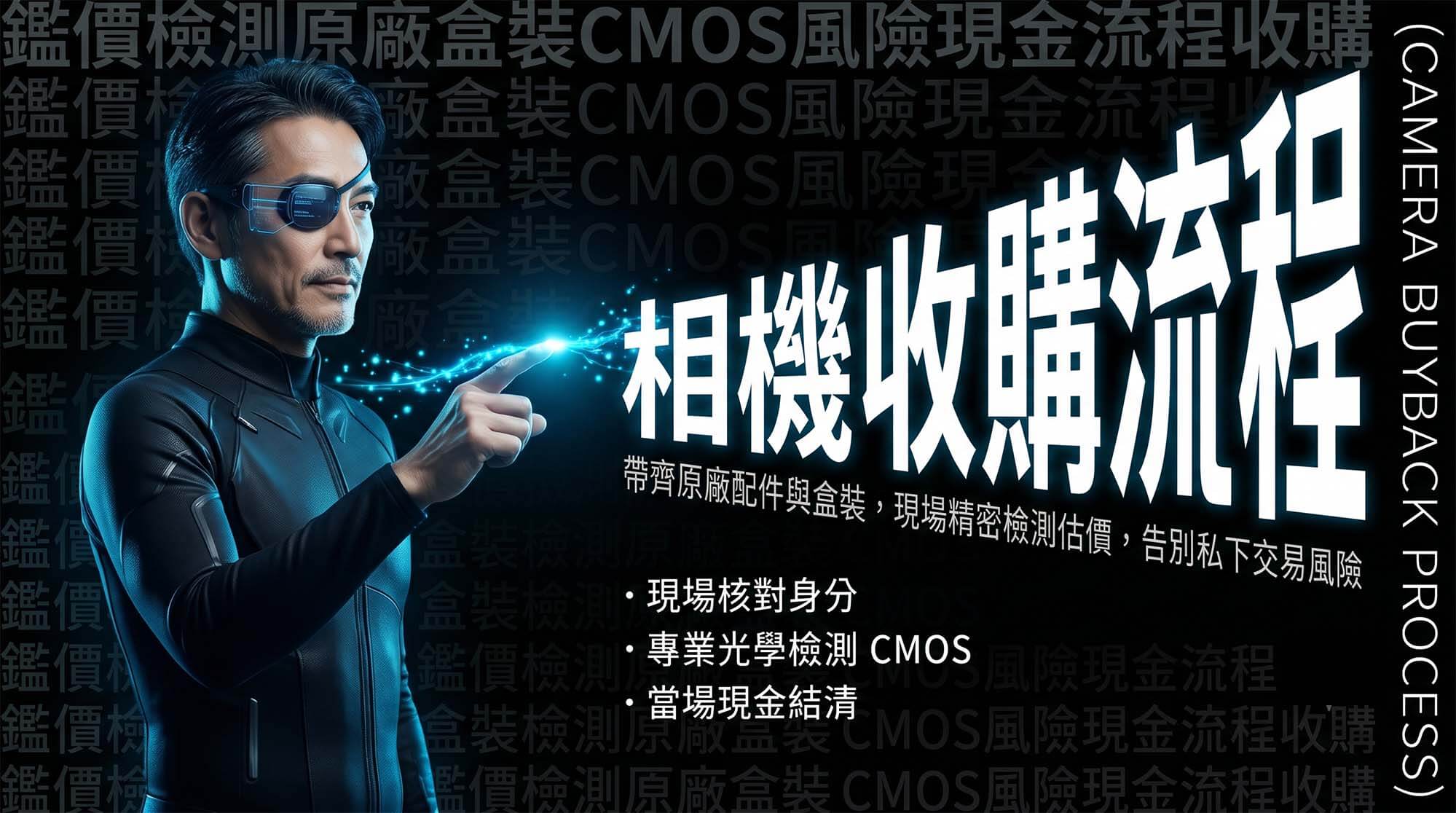 青蘋果3C相機收購流程示意，鑑定師在收購台進行相機現場估價